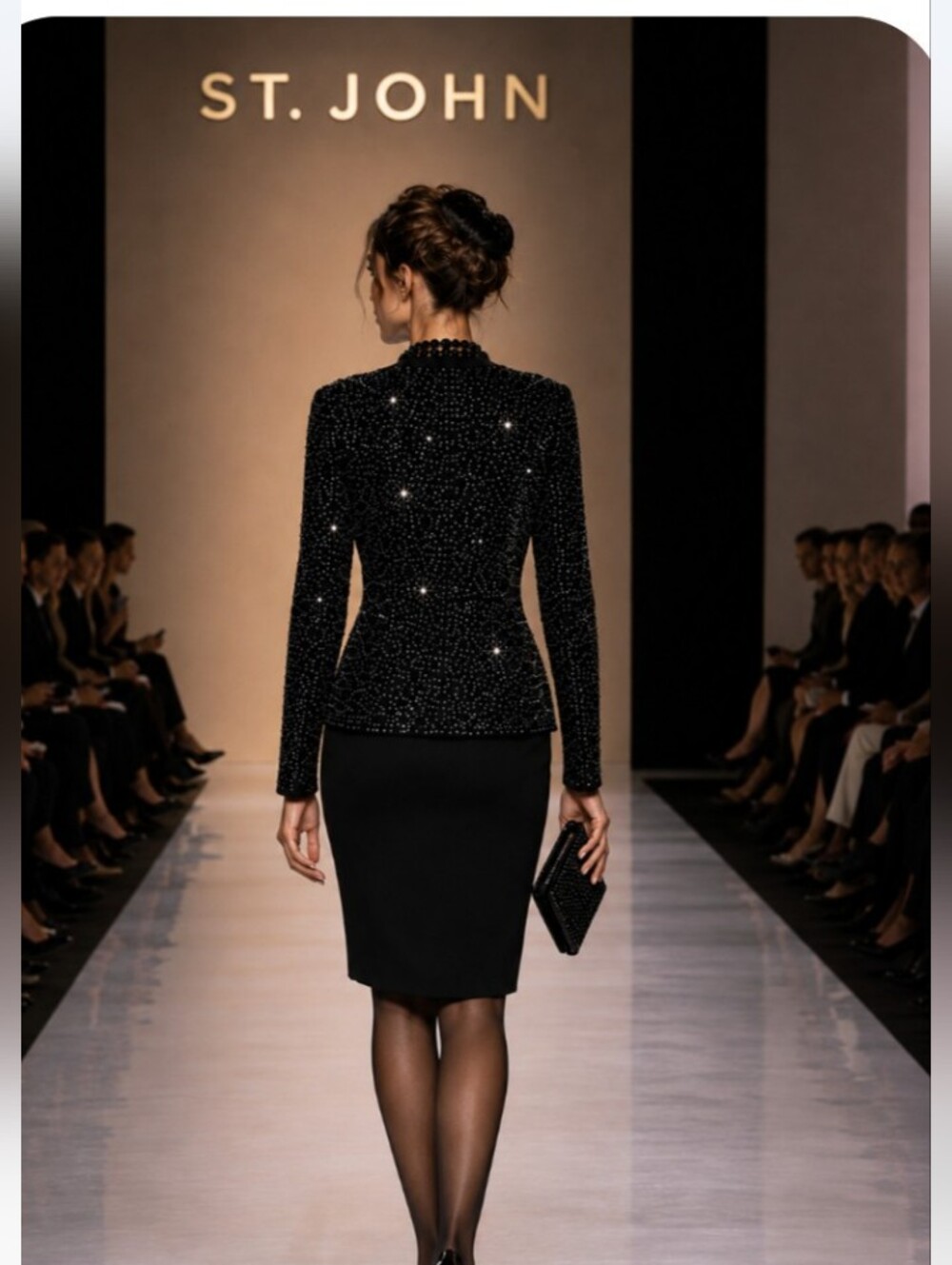 Exquisite St John Evening 6 Black Hundreds Swarovski Crystals Buttons Skirt Suit - Picture 3 of 15